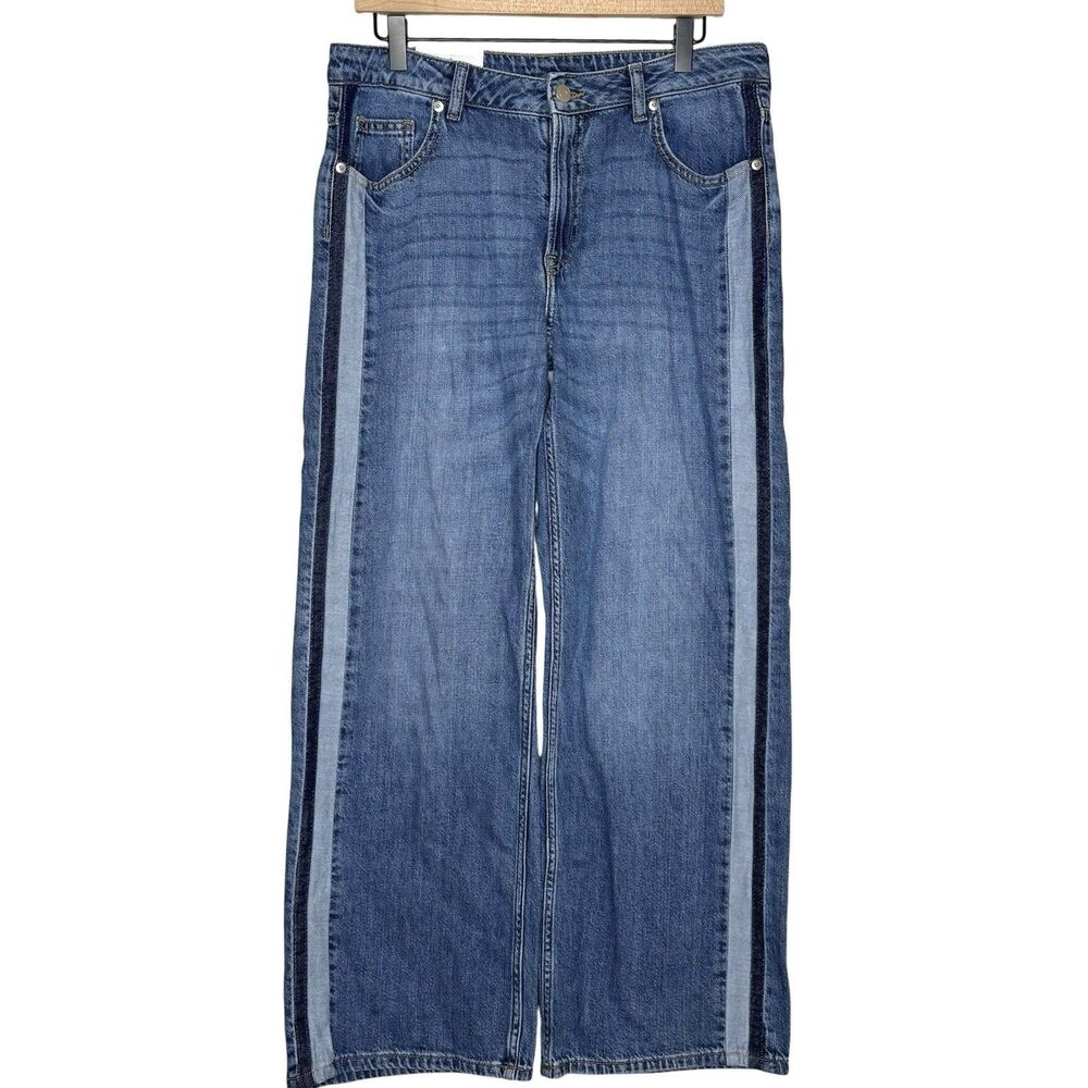 NWT H&M DIVIDED Women’s Wide Leg Jeans With Side Stripes Size 8 Y2K 90s Revival